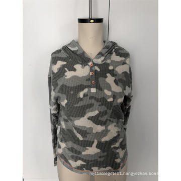 Camo button hoodie sweater